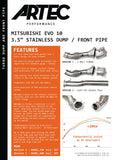 ARTEC MITSUBISHI EVO 10 3.5” STAINLESS DUMP PIPE 4B11T