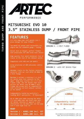 ARTEC MITSUBISHI EVO 10 3.5” STAINLESS DUMP / FRONT PIPE 4B11T
